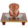 Rajasthani Traditional Multicolour Ethnic Elegant Divine Spiritual Auspicious Handmade Decorative Feng Shui Marble Meenakari Ganesh Chowki with Peacock Design|Statue|Religious Idol|Home Decor Show piece Gifts|Home/ Office/ Café Décor|Home Accent|Wall Decor|Room Decor|Showpiece|Ganesha Figurine|Ganpati Sculpture|Lucky Figurine-6x6 Inch (Set of 2 pc)