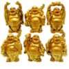 Set Of 6pc Laughing Buddha Fengshui Golden Figurine For Wealth, Health & Prosperity | Feng Shui Vastu For Office | (7*2.5*5 cms, Golden) - 2.5 INCH Height