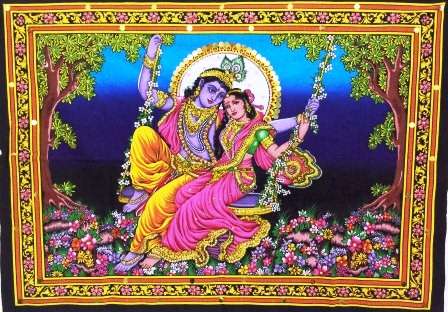 Rajasthani Decorative Elegant Multicolour Radha Krishna Tapestry Fabric
