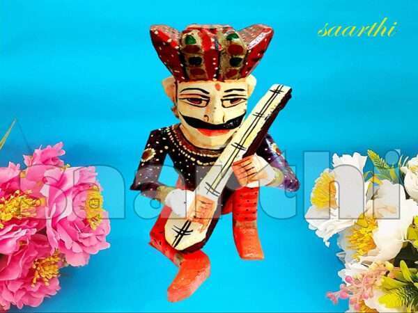 SAARTHI Rajasthani Traditional Antique Decorative Handcrafted Auspicious Wooden Musician Bawla Set / Bawla figurine / Showpiece / Statues/ Sculptures/ Musician Figurines /Home/ Office/ Café Décor | Home Accent | Wall Decor | Room Decor| Showpiece | Wedding Gift Item - Image 6