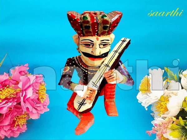 SAARTHI Rajasthani Traditional Antique Decorative Handcrafted Auspicious Wooden Musician Bawla Set / Bawla figurine / Showpiece / Statues/ Sculptures/ Musician Figurines /Home/ Office/ Café Décor | Home Accent | Wall Decor | Room Decor| Showpiece | Wedding Gift Item - Image 2