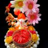 SAARTHI Rajasthani Decorative Handmade Traditional Multicolour Attractive Multipurpose Spiritual Polyresin Ganesha Idol on Moti Base Plate with Flowers for Pooja/ Car Dashboard/ Aarti Thali/ Bhog Thali| Diwali/Ganesh Chaturthi Platter for Home/ Office/ Living Room/ Table/ Café/ Mandir Décor |Temple Decoration Items| Ganpati Tea Light Candle| Ganesh Lantern| Bappa Statue/ Sculpture/ Showpiece/ Figurine| Puja Accessories - Image 2