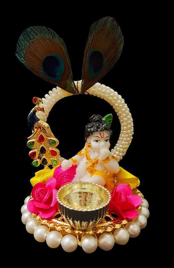 SAARTHI Rajasthani Baby Krishna Idol on Moti Base Plate with Flowers for Pooja - Image 2