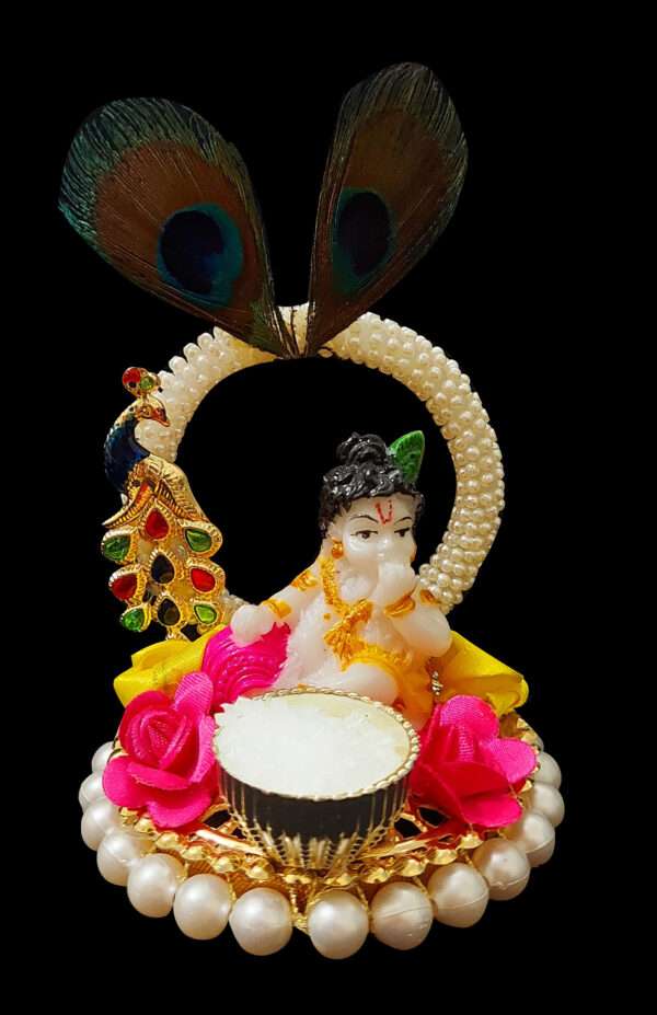 SAARTHI Rajasthani Baby Krishna Idol on Moti Base Plate with Flowers for Pooja - Image 4