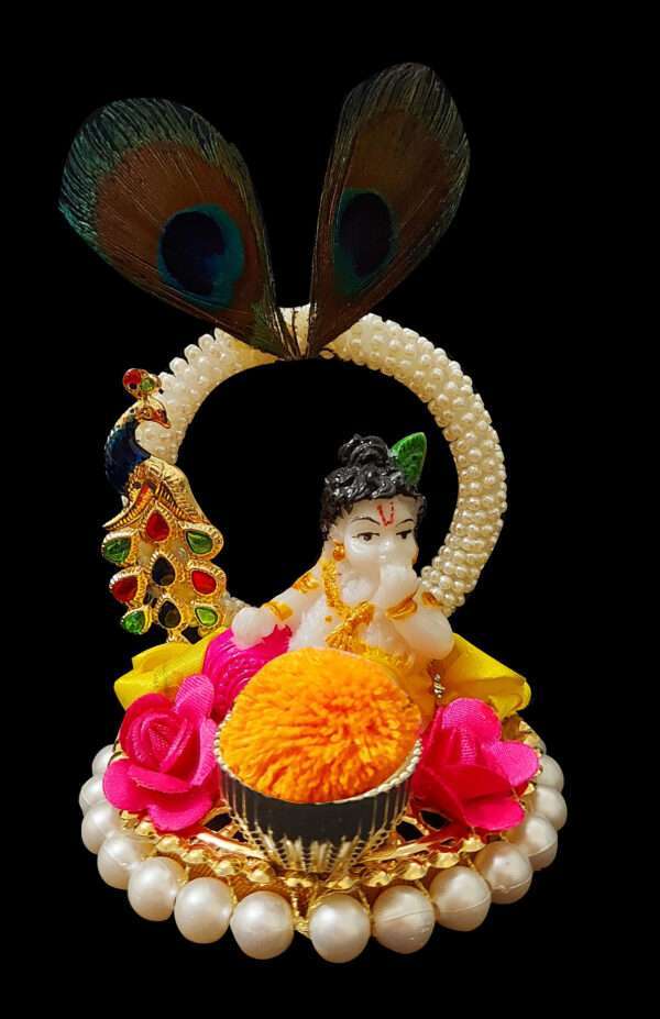 SAARTHI Rajasthani Baby Krishna Idol on Moti Base Plate with Flowers for Pooja - Image 3