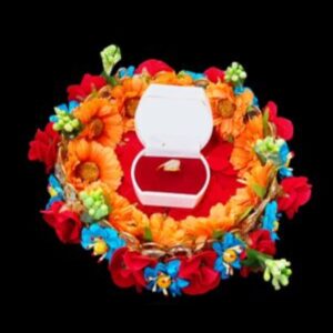 SAARTHI Rajasthani Handcrafted Aesthetic Crystal Floral Engagement Ring cum Haldi Platter