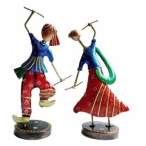 SAARTHI Rajasthani Unique Traditional Antique Decorative Elegant Handmade Creative Metal Gujarati Dandiya Figurines (Multicolour) - Set of 2