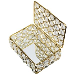 Brass Crystal Glass Copper Jewelry Box (4 x 3 x 2 inch|Golden)