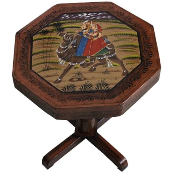 Rajasthani Handcrafted Camel Dhola Maru Design Handpainted Royal Hetitage Wooden Stool Cum Side Table|Cafeteria Stool (Multicolour|15"|Camel Safari)