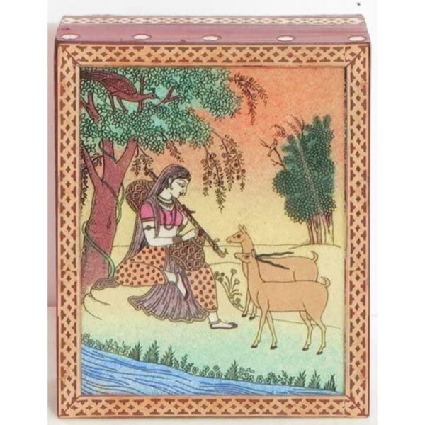Wood Rajasthani Antique Traditional Designer Gemstone Jewellery Box (Gold_4.2 Inch X 5.5 Inch)