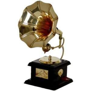 Handmade Vintage Dummy Brass Gramophone Showpiece (Brown|Gold) 23 cms