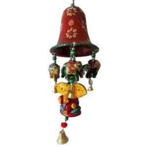 Rajasthani Handicraft Bell Ganesha with Elephants Wall/Door Hanging toran/showpiece/Figurine Metal Tapestry Artificial Beads for Home Décor