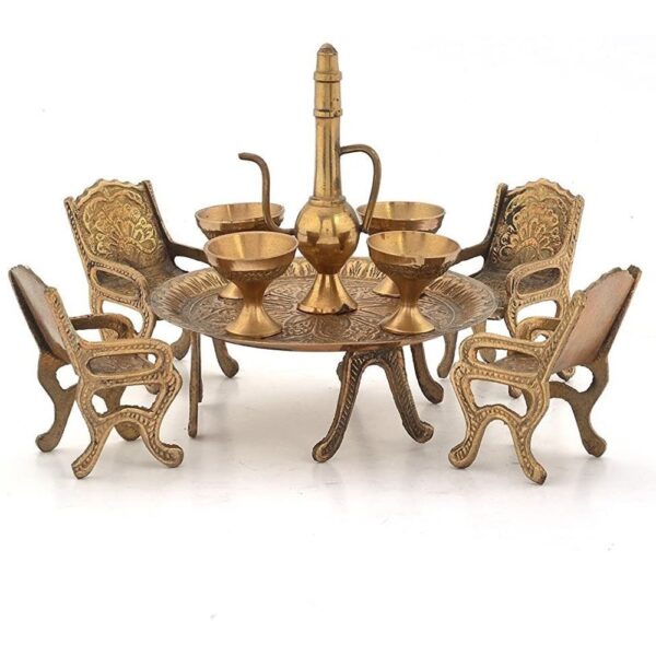 Rajasthani Antique Decorative Handcrafted Vintage Unique Elegant Unique Design Dining Table Chair Maharaja Set|Desktop Décor|Room Decor|Showpiece|Interior Decoration Items|Home|Office Café Décor|Home Accent- Brass|Brown|Golden