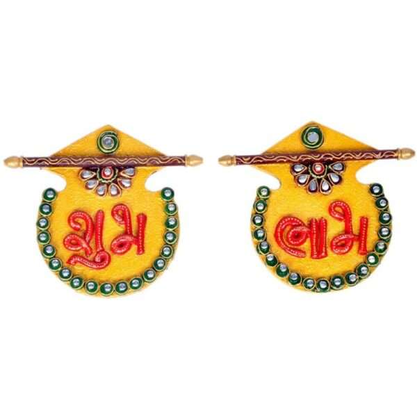 Shubh Labh Religious Idol|Wall Hanging Shubh Labh|Home Decor Show Piece Gifts|Wall Sculpture|Modern Wall Art|Home|Office|Wall Decor|Room Decor|Showpiece (Multi-3)