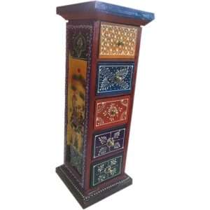 Handicraft Wooden Five Drawer Corner|Side Table|Corner Table - 45 cm|Multicolor