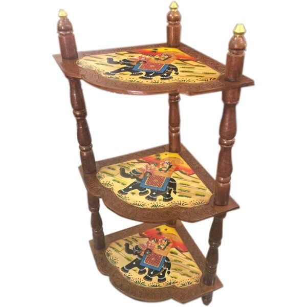 Rajasthani Handcrafted And Elephant Dhola Maru Design Handpainted Wooden Side Corner|Rack|Table (Multicolour)