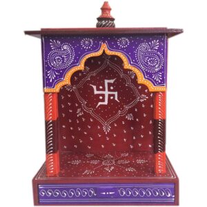 Handicraft Wooden Multicolor Temple/Home Temple/Pooja Mandir/Pooja Mandap/Hanging Temple/Puja Ghar with Drawer for Home|Office - 36 cm