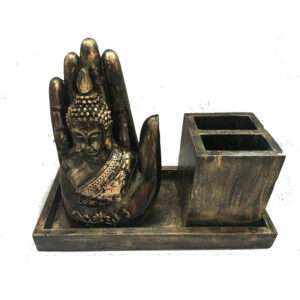 Traditional Rajasthani Auspicious Spiritual Feng Shui Decorative Handmade Unique Wooden Buddha Pen Pencil or Card Holder Stand/Cutlery Holder Table Desk Organizer Set
