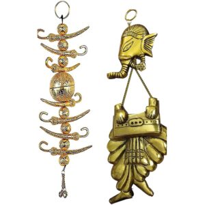 Rajasthani Traditional Auspicious Elegant Unique Decorative Handcrafted Door Hanging Feng Shui Ganesha with Metallic Nimbu Mirchi for Good Luck|Prosperity and Happiness -Set of 2