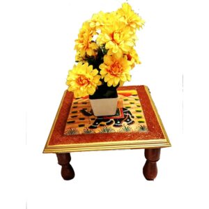 Traditional Dhola Maru Wooden Chowki|Puja Bajot|Pooja Chowki|Patla|Table|Coffee Table|Puja Pata|Table for Living Room|Centre Piece|Home|Office|Garden|Room|Café Décor (Multi)