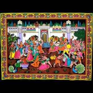 Rajasthani Decorative Elegant Multicolour Radha Krishna Tapestry Fabric Painting |Cloth Painting |Wall/Door Hanging Decor | Religious Art|Wall Frame - 30x40 Inch