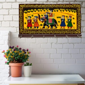 SAARTHI Rajasthani Traditional Wooden Dhola Maru Key Holder| Wall Hanging| Showpiece| Décor |Hanger| Antique| Vintage - 6 Hooks  (Dark Brown)