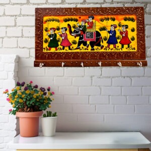 SAARTHI Rajasthani Traditional Wooden Dhola Maru Key Holder| Wall Hanging| Showpiece| Décor |Hanger| Antique| Vintage - 6 Hooks  (Light Brown)