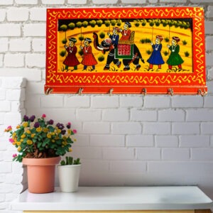 SAARTHI Rajasthani Traditional Wooden Dhola Maru Key Holder| Wall Hanging| Showpiece| Décor |Hanger| Antique| Vintage - 6 Hooks (Red)