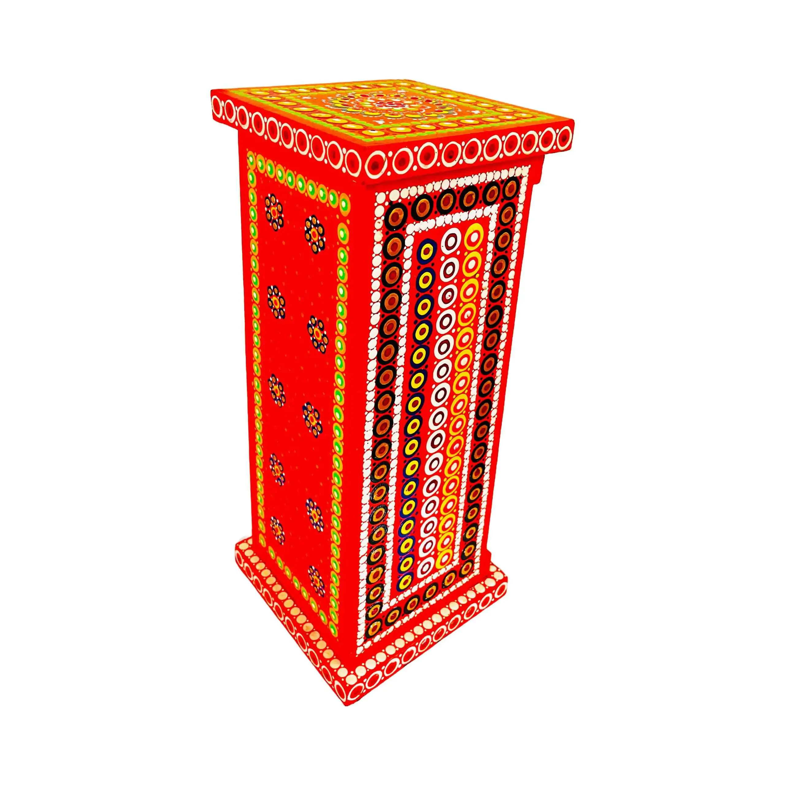 Rajasthani Mandala Wooden Storage Five Drawer Pillar (Red) - Image 4