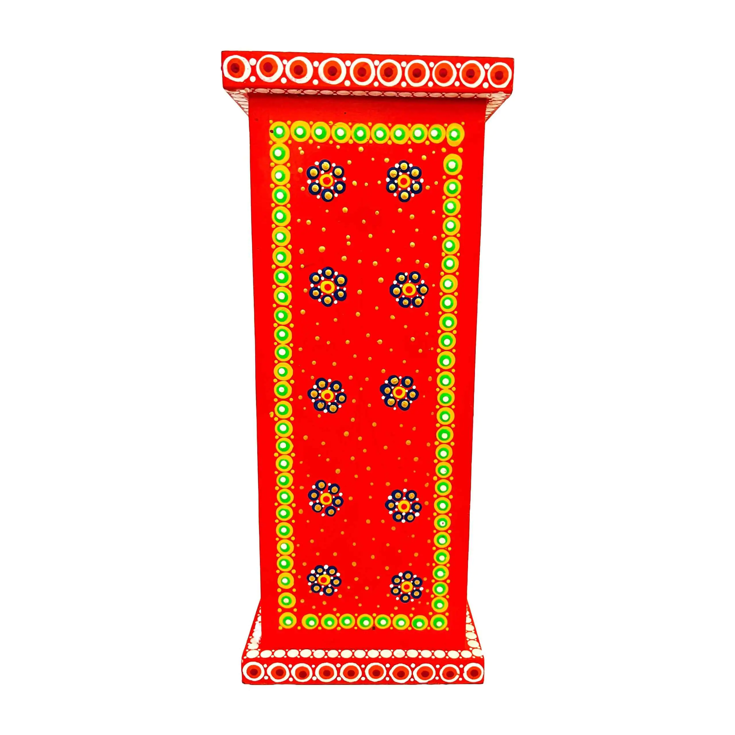 Rajasthani Mandala Wooden Storage Five Drawer Pillar (Red) - Image 3