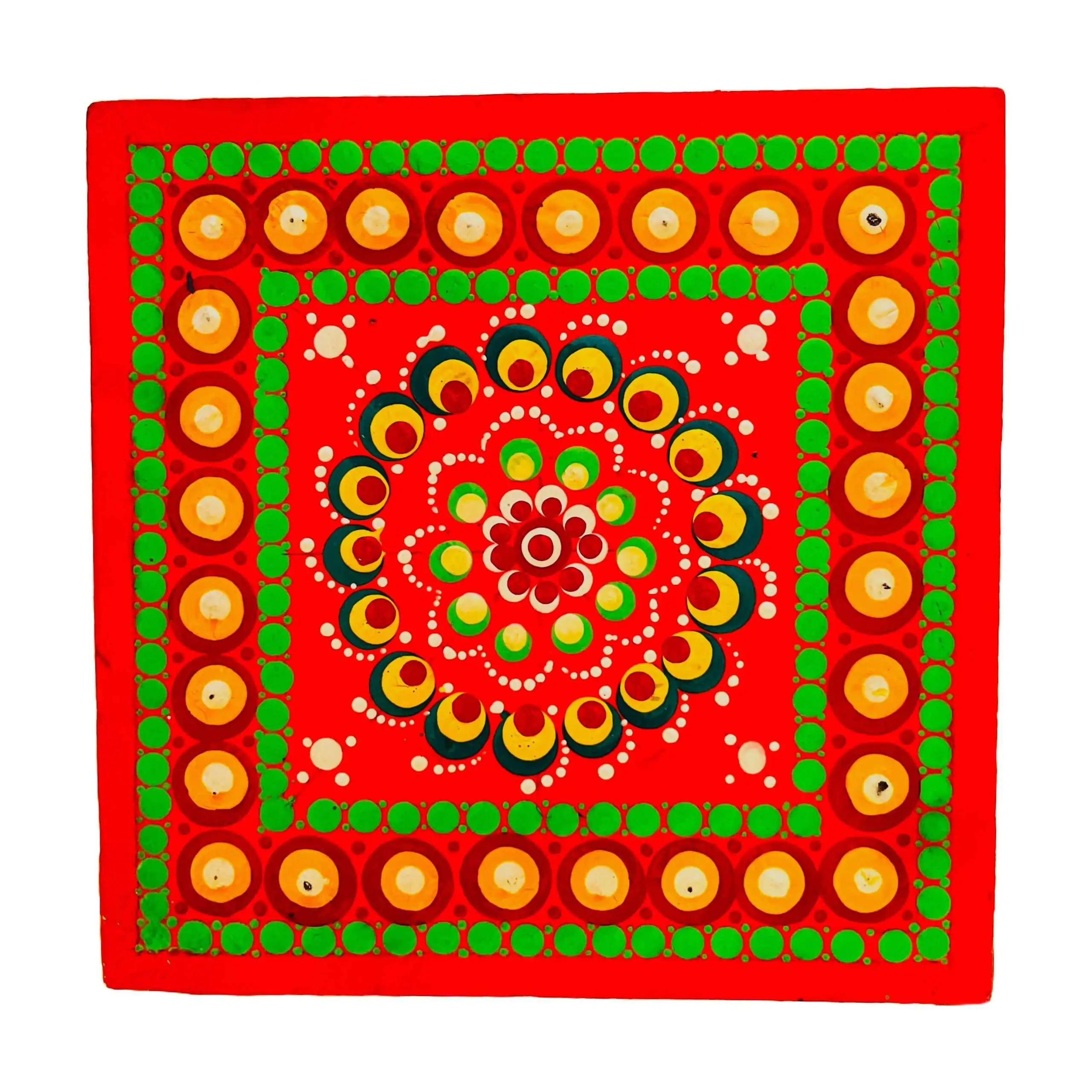 Rajasthani Mandala Wooden Storage Five Drawer Pillar (Red) - Image 7