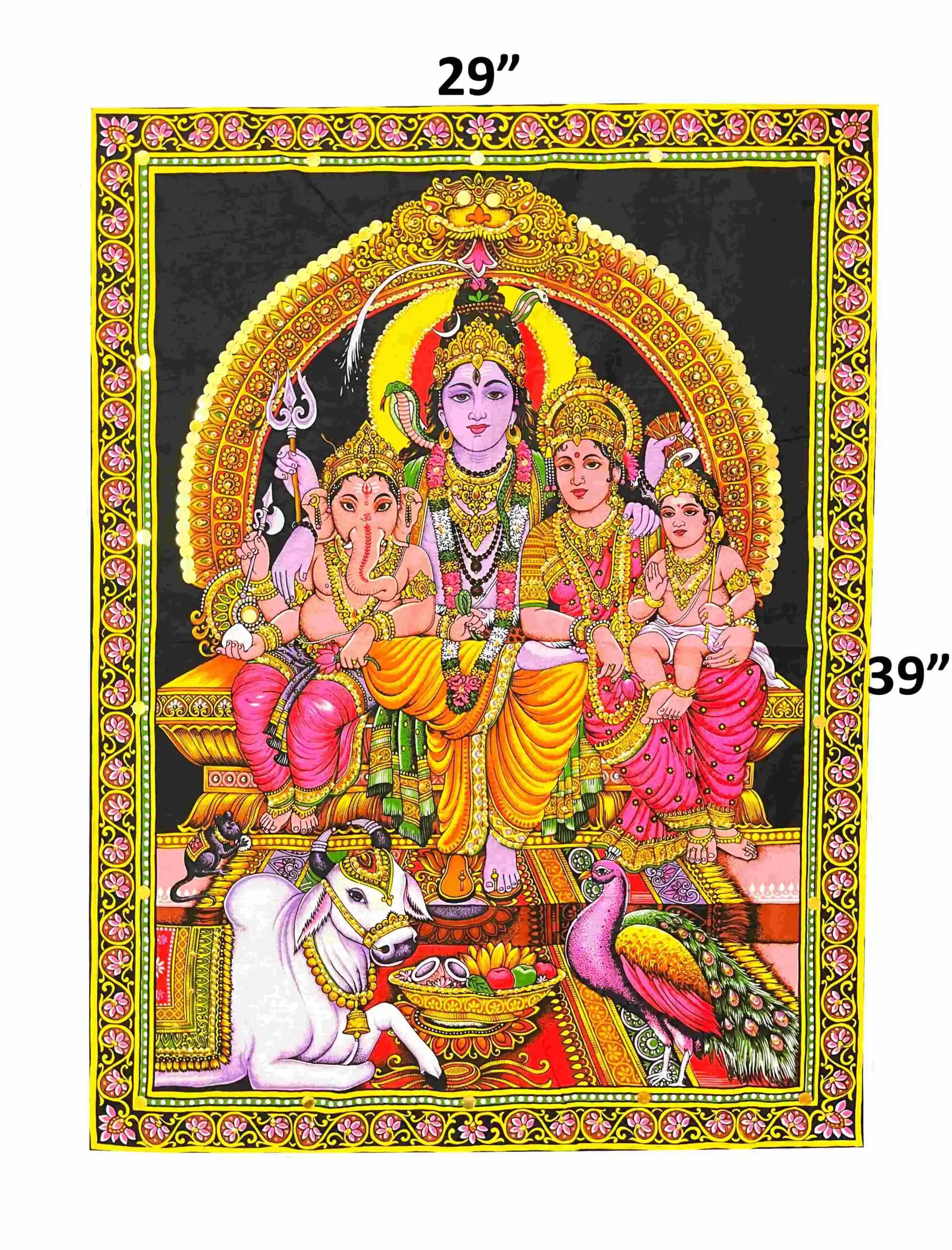 Bohemian Shiv Parvati with Ganesh & Kartikeya Cloth Tapestry - Image 4