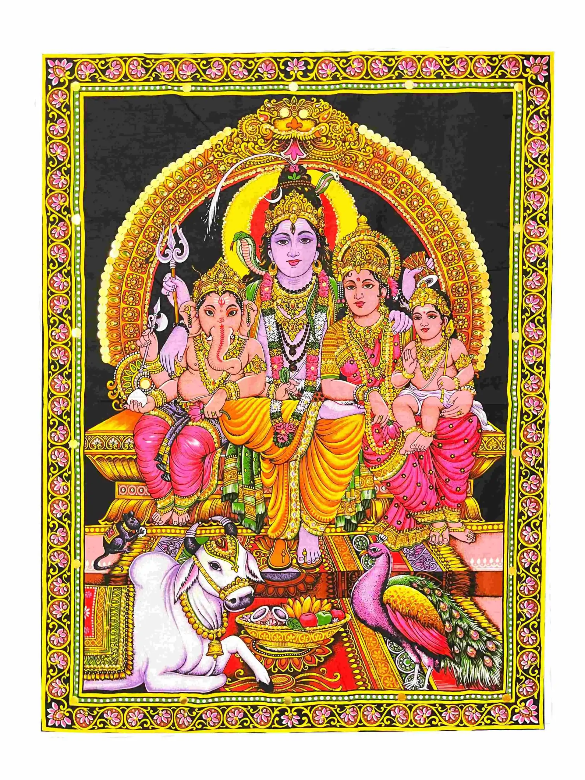Bohemian Shiv Parvati with Ganesh & Kartikeya Cloth Tapestry - Image 2