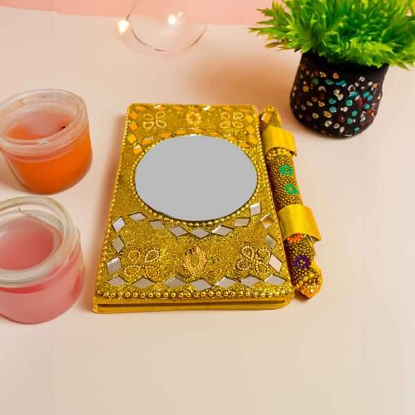 Multipurpose Mirror LAK Pocket Diary with Attached Pen (Yellow)