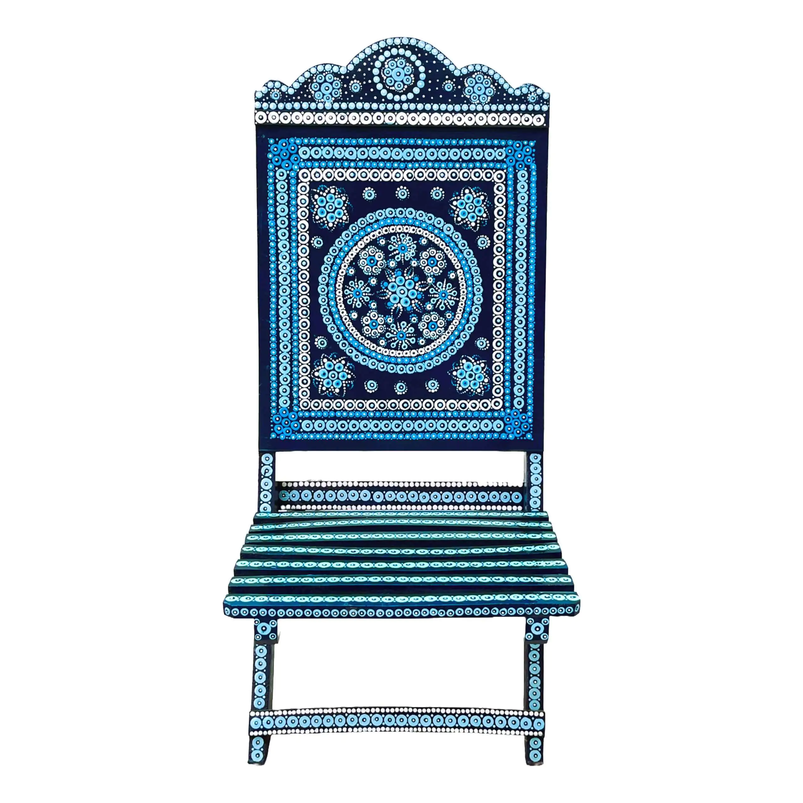 Rajasthani Mandala Art Handmade Wooden Folding Chair - Image 3