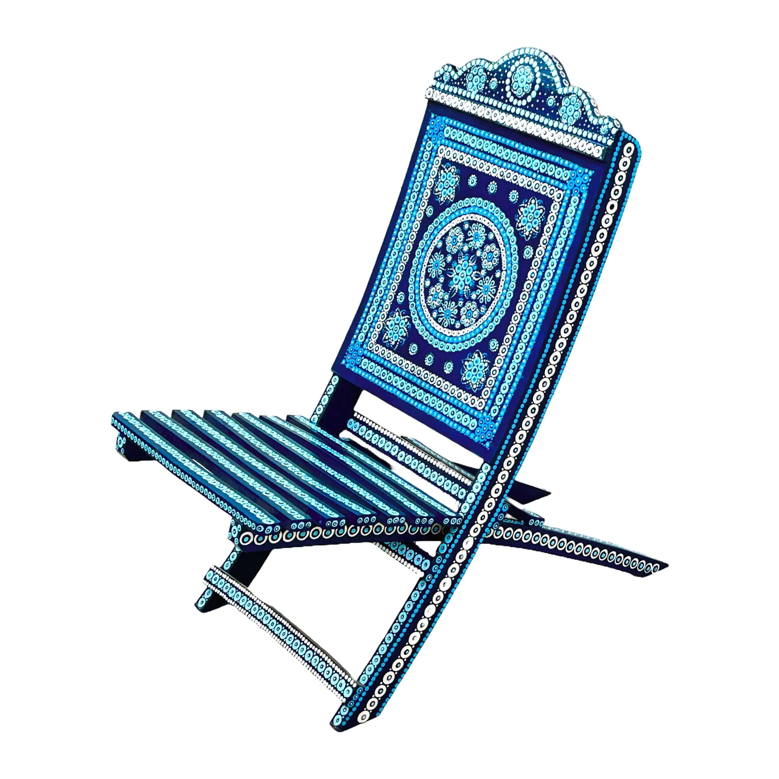 Rajasthani Mandala Art Handmade Wooden Folding Chair - Image 2