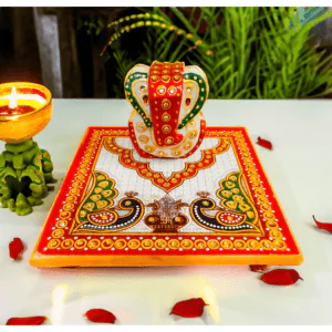 Multicolour Marble Ganesh Chowki Rectangular