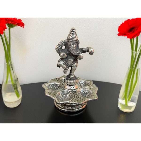 Metal Diya Oil Wick Lamp for Ganesha Pooja | Traditional Design