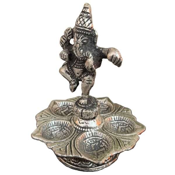 Metal Diya Oil Wick Lamp for Ganesha Pooja | Traditional Design - Image 2