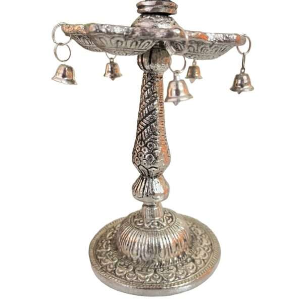 Metal Diya Design with Bells |Oil Wick Lamp for Pooja (Peacock) - Image 3