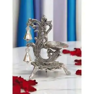 Metal Diya Design with Bells|Oil Wick Lamp for Pooja (Tree)