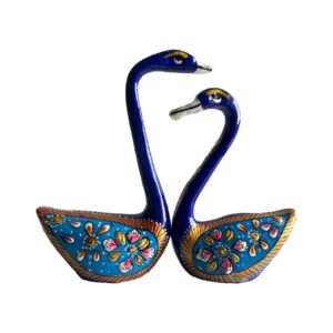 Handcrafted Rajasthani Swan Pair Showpiece with Blue Meenakari Work
