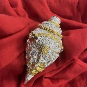 White metal Ganesha shankh, handcrafted Rajasthani pooja conch
