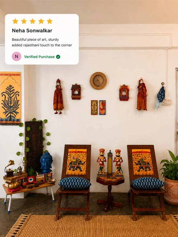 Handcrafted Rajasthani chair set by SaarthiOnline artisans — authentic wooden furniture from Jaipur