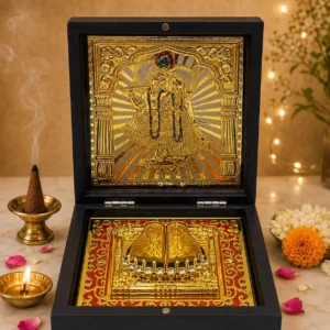 Radha Krishna Gold Plated Pooja Chowki Box with Yantra