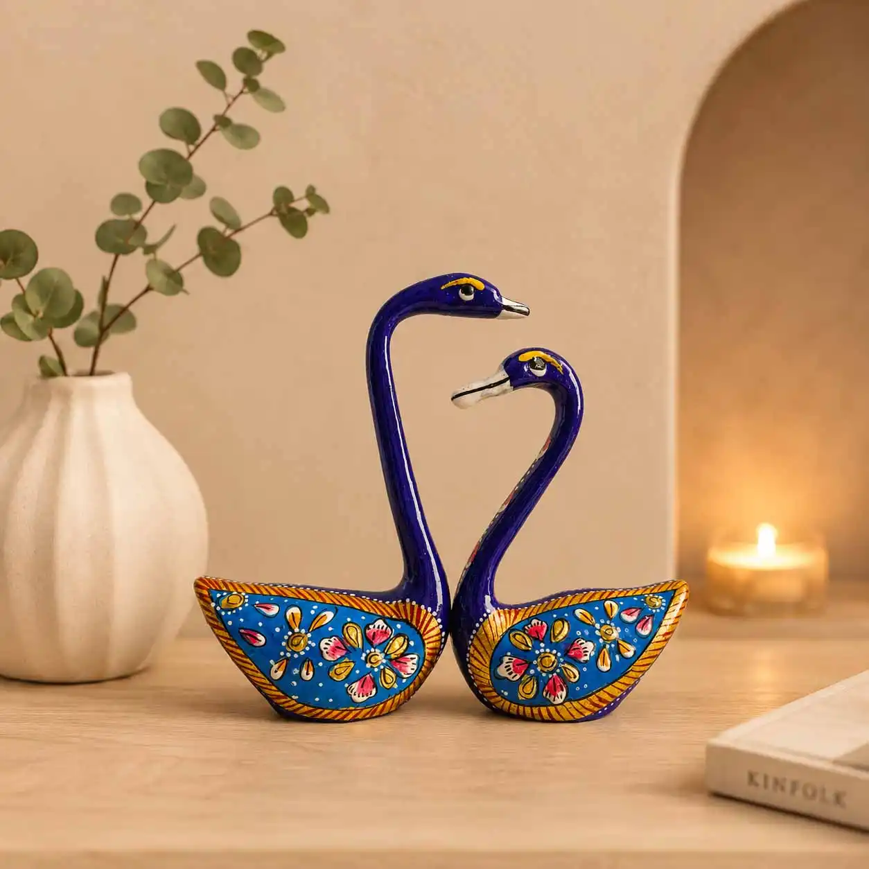 Meenakari Swan Couple Figurines Set of 2 Home Decor Gift