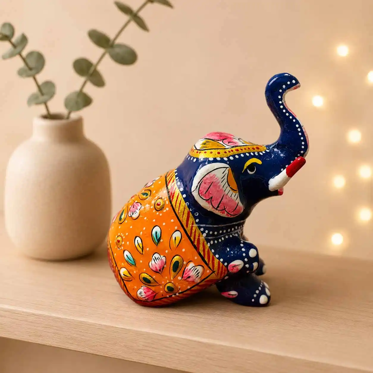 Meenakari Trunk Up Elephant Figurine Vastu Home Decor