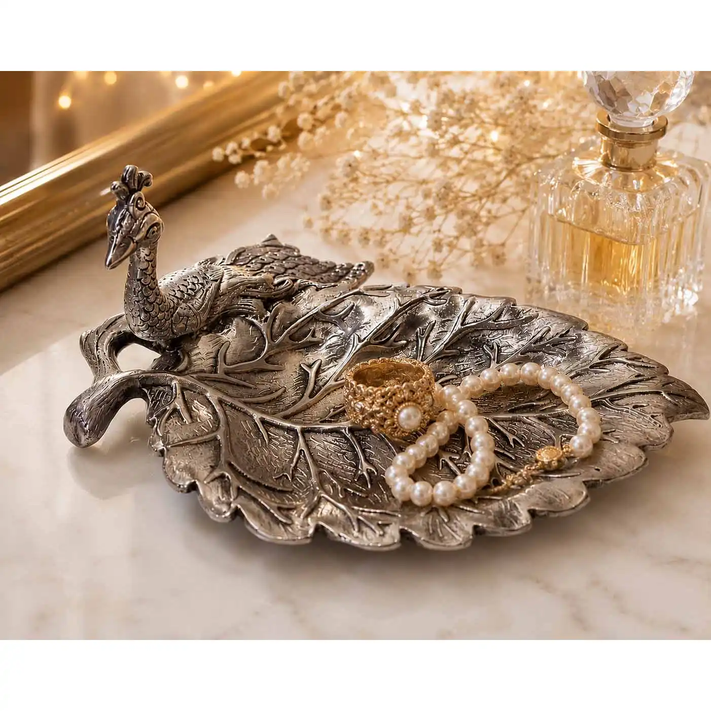 Peacock Leaf Dry Fruit Serving Tray Decorative Platter - Image 2