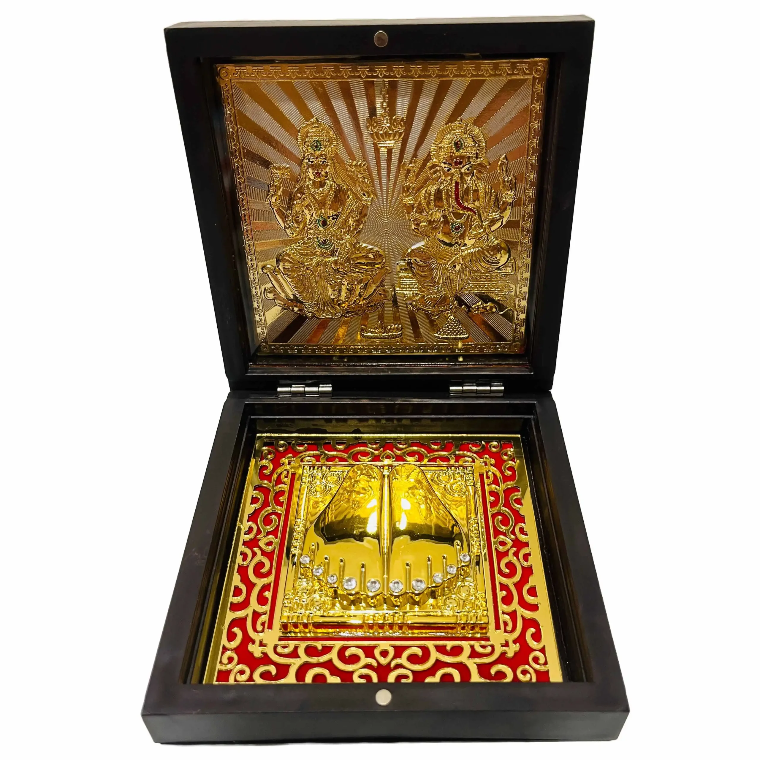 Lakshmi Ganesha Gold Plated Pooja Chowki Box Yantra - Image 3