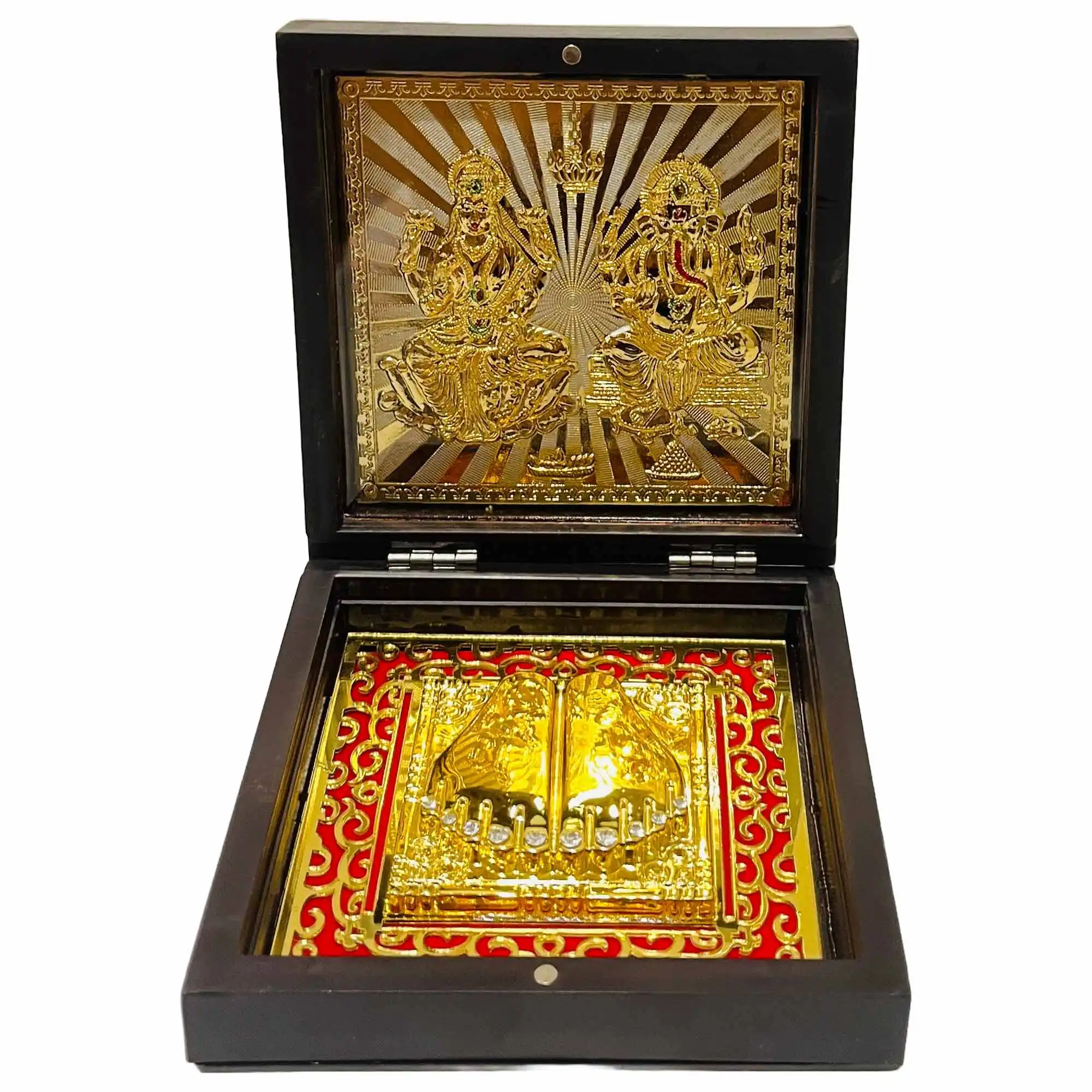 Lakshmi Ganesha Gold Plated Pooja Chowki Box Yantra - Image 2